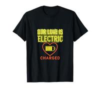 Eléctrico Amor Neón Batería Corazón Parejas Humor Novedad Camiseta
