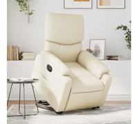 Eléctrico elevable reclinable para mayores con mando Crema 75x99x99 cm | Sillón reclinable elevable eléctrico de cuero sintético crema con masaje y mando para ancianos adultos, sillones electricos