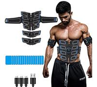 Electroestimulador Muscular Abdominales, EMS Estimulador Muscular Abdominales Cinturón, ABS Trainer Muscular USB Recargable para Bdomen/Brazo/Piernas/Glúteos,Almohadillas de Gel 16pcs
