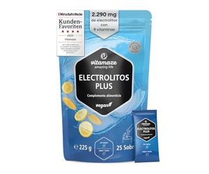 Electrolitos en polvo Alta Dosis 2290mg 25 Sobres con Magnesio Potasio Calcio + 8 Vitaminas B Sabor Natural a Limón Vegano Para Deporte y Dieta Cetogénica