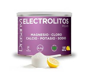 Electrolitos en Polvo Limón 160 g | Sales Minerales con Magnesio, Potasio, Calcio y Sodio + Vitaminas B y C | Hidratación y Función Muscular | Sin Azúcar, Vegano, Sabor Limón | Drasanvi