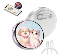 Electronic Badge Digital Display Pin, Magnetic Cute Pin, Touchscreen Lightweight 500mAh, Badges Button with Videos/Photos Display, for Backpack (White)