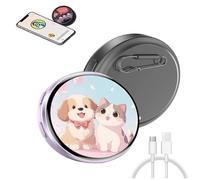 Electronic Badge Digital Display Pin, Magnetic Cute Pin, Touchscreen Lightweight 500mAh, Badges Button with Videos/Photos Display, for Backpack (Black)