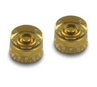 Electrónica Baile Set de 2 Botones Altos Color Dorado tipo"Speed" Años 50's redondo para potenciómetros de bajo y guitarra de medidas imperiales Bourns, CTS, Fender, Gibson