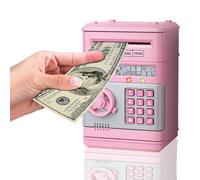 Electrónica Caja Fuerte Niños, Cajero Automático Digital, Mini Cajero Electrónico para Guardar Monedas, Juguetes Niñas-Rosa