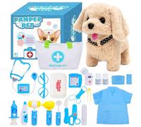Electrónica Perro Juguete Que Anda y Ladra con Kit Veterinario Maletin Medicos Juguete Disfraz de Doctora Juguetes Peluche Perro Interactivo Juegos de rol Regalo para Niña 3 4 5 6 Años