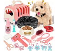 Electrónico Perrito Juguete Ladra y Anda con Jaula,Juego de Roles Regalo de Cumpleaños para Niños,Peluche Animales Perro Robot Interactivo Juguete Niña 2 3 4 Años Regalo Cumpleaños Navidad - Rosa