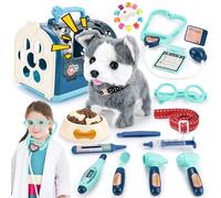 Electrónico Perrito Juguete Ladra y Anda con Jaula,Juego de Roles Regalo de Cumpleaños para Niños,Peluche Animales Perro Robot Interactivo Juguete Niña 2 3 4 5Años Regalo Cumpleaños Navidad - Azul