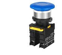ElectronicSwitch Mushroom Button Switch Waterproof Latching Momentary Self Reset Locking Panelboard Power Start Red Green 10A 1NO1NC 22mm(Blue,1NC)