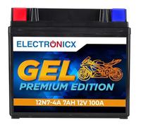 Electronicx 12N7-4A GEL batería moto 12V 7Ah 100A - batería de arranque sin mantenimiento, sellada, a prueba de fugas, compacta y fiable para moto, scooter, quad, cortacésped