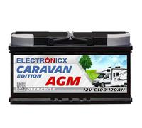 Electronicx AGM CARAVAN Edition 12V C100 120Ah batería de ciclo profundo - batería de servicio sin mantenimiento y resistente a vibraciones - 353×175×190mm - autocaravana, solar, barco 120 ah