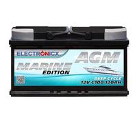 Electronicx AGM Marine Edition 12V 120Ah - batería de suministro deep cycle, sin mantenimiento y sellada, batería solar, autocaravana, barco, yate, fotovoltaica, ocio, 353×175×190 mm C100 120 Ah
