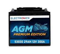 Electronicx AGM Premium Edition 53030 batería de moto 12V 29Ah 300A - sellada, sin mantenimiento, compacta y resistente. Ideal para moto, quad, ATV, moto acuática, cortacésped.