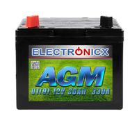 Electronicx AGM U1(9) 30AH 330A (EN) Batería para cortacésped con asiento, herramientas de jardín, batería de arranque, sin mantenimiento, tecnología AGM cerrada.