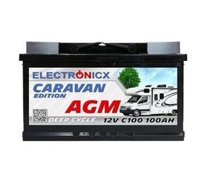 Electronicx batería AGM Caravan 12V 100Ah / 100 Ah deep cycle sellada sin mantenimiento, polo positivo a la derecha - batería para autocaravana, caravana, solar - 278×175×190mm