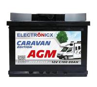 Electronicx batería AGM Caravan Edition 12V 80Ah - 80 Ah batería de ciclo profundo sellada sin mantenimiento, borne positivo a la derecha - para autocaravana, caravana, solar, 242×175×190 mm