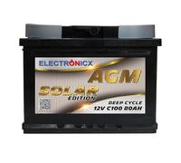 Electronicx batería AGM de servicio 12V 80Ah -80 Ah batería solar de ciclo profundo sellada sin mantenimiento, borne positivo a la derecha - para autocaravanas, barcos, paneles solares, 242×175×190 mm