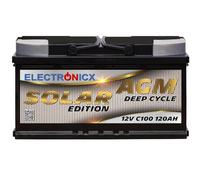 Electronicx batería AGM de Suministro 120Ah 12V - Edición Solar Deep Cycle - batería Solar 12V C100 con tecnología AGM - 353x175x190mm - sin Mantenimiento - para Autocaravana, fotovoltaico 120 Ah