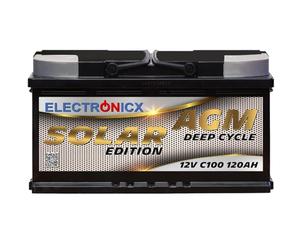 Electronicx batería AGM de Suministro 120Ah 12V - Edición Solar Deep Cycle - batería Solar 12V C100 con tecnología AGM - 353x175x190mm - sin Mantenimiento - para Autocaravana, fotovoltaico 120 Ah