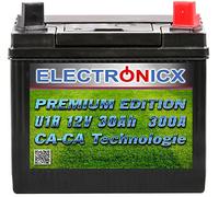 Electronicx batería cortacésped 12V 30Ah U1R - batería de Arranque AGM sellada para Tractor de jardín, cortacésped con Asiento, Polo Positivo a la Derecha, 196×132×182 mm, 300A