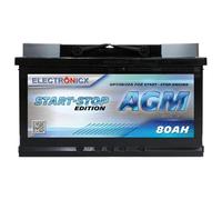 Electronicx batería de coche AGM 80Ah 12V - batería de arranque de alto rendimiento, batería para automóvil 80 Ah, sin mantenimiento, sellada, resistente a vibraciones, adecuada para start-stop