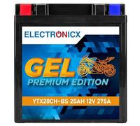 Electronicx batería de moto YTX20CH-BS-GEL 12V 20Ah 275A - sellada, libre de mantenimiento, resistente a vibraciones, compacta, segura, duradera y lista para usar - ideal para moto, quad, ATV, jet ski