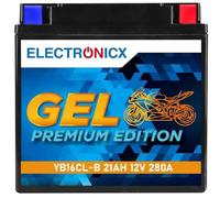 Electronicx batería GEL YB16 12V 21Ah 280A - batería de arranque sellada, libre de mantenimiento - para moto, quad, ATV, scooter acuático, cortacésped - 175×100×174 mm