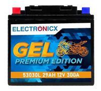 Electronicx GEL-53030L batería de moto 12V 29Ah - batería de arranque GEL sellada, sin mantenimiento, resistente a vibraciones - para moto, quad, scooter, ATV, jetski - 178×123×166mm
