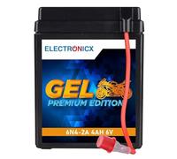 Electronicx, GEL, batería de moto 6N4-2A 6V 4Ah - batería de arranque sin mantenimiento, sellada, resistente a vibraciones y a prueba de fugas con tecnología de gel VRLA - compacta (84×71×93 mm)