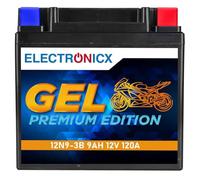 Electronicx GEL batería moto 12N9-3B 12V 9Ah 120A - batería de arranque sellada, sin mantenimiento, resistente a vibraciones, antigoteo - ideal para scooter, quad, ATV y moto