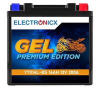 Electronicx GEL Premium YTX14L-BS - Batería de moto 12V 14Ah: sin mantenimiento, sellada, a prueba de fugas, resistente a vibraciones, instalación en cualquier posición, ideal para scooter y moto
