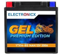 Electronicx GEL YTX14-BS batería moto 12V 14Ah 200A - batería de arranque fiable para moto, scooter, quad, ATV - compacta 151 x 87 x 145 mm, sellada, sin mantenimiento, duradera