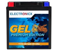 Electronicx YTX16-BS GEL batería de moto - 12V 16Ah 265A - batería de arranque sellada, sin mantenimiento, resistente a vibraciones y fugas para motocicleta, scooter y quad