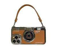 Electroplated Camera Phone Case with Hand Strap, 2023 New Camera Phone Case, 3D Plating Camera Phone Case with Strap, Removable Lanyard Phone Case, Cute Phone Cases for Women, Brown, 13 Pro Max