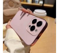 Electroplated Matte Acrylic Tempered Glass For iPhone Protective Case, Titanium Metal Original Color Phone Case For iPhone 11 12 13 14 15 Pro MAX Plus (11promax,Pink)
