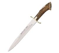 ELECTROPOLIS Cuchillo de Caza Muela Alcaraz ALCARAZ-19S, puño de asta de Ciervo con Roseta y latón, Peso 375 Gramos + Tarjeta Multiusos de Regalo