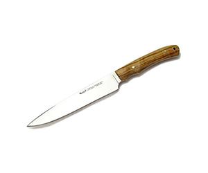 ELECTROPOLIS Cuchillo de Caza Muela Criollo CRIOLLO-17.OL, Enterizo, cachas de Madera de Olivo, con Funda de Cuero, Hoja de 17 cm + Tarjeta Multiusos de Regalo
