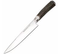 ELECTROPOLIS Cuchillo de Caza Muela Gaucho GAUCHO-20A, Hoja de 20 cm, con Mango de asta de Ciervo y Casquillo INOX + Tarjeta Multiusos de Regalo