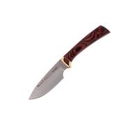ELECTROPOLIS Cuchillo de Caza Muela Rebeco REBECO-9R, Enterizo, Hoja de 9 cm, cachas de Madera prensada Coral y latón + Tarjeta Multiusos de Regalo