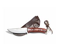 ELECTROPOLIS Cuchillo Enterizo de Caza Muela Husky HUSKY-10R, Casquillo Alpaca, Enterizo, cachas de Madera prensada Rosewood, Hoja de 10 cm + Tarjeta Multiusos de Regalo