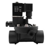 Electroválvula de plástico de 2 vías, operada por piloto, con interruptor manual y ajuste de caudal, normalmente cerrada o normalmente abierta, CA 220 V.(Npt-dc 24v-open)