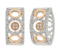 ELEDORO Pendientes de aro para mujer, plata 925 rodiada, chapado en oro rosa, cierre de bisagra, pendientes de circonita, parcialmente chapados en oro, 17 x 7 mm, en caja de regalo