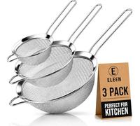 ELEEN Coladores de malla fina de acero inoxidable de alta calidad para cocina, juego de 3 piezas con mango antideslizante, tamices pequeños, medianos y grandes, coladores y tamiz para tamizar, colar