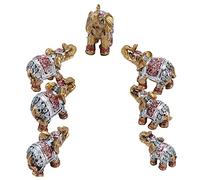 Elefante Adorno Estatua Decoración 7 Piezas Lindo Elefante de Resina Feng Shui Decoración Adorno Vivo Regalo Artesanal para Decoración de Mesa del Hogar Color Dorado Patrón Rosa