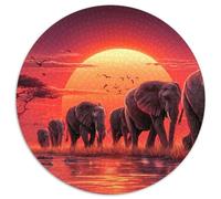 Elefante Africano Herd, Savanna Against The Backdrop of El Solset Rompecabezas Sostenibles Estampados para Adultos De Madera De 1000pcs (67.5x67.5cm)
