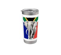 Elefante africano y bandera de Sudáfrica Vaso térmico de acero inoxidable de doble pared