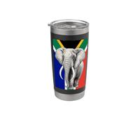 Elefante africano y bandera de Sudáfrica Vaso térmico de acero inoxidable de doble pared