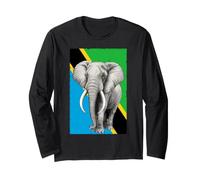 Elefante Africano y Bandera de Tanzania Manga Larga