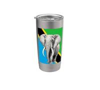 Elefante africano y bandera de Tanzania Vaso térmico de acero inoxidable de doble pared