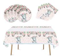 Elefante Baby Shower, suministros de fiesta de cumpleaños de elefante, 41 piezas incluyen 20 platos y 20 servilletas, 1 mantel, decoración de fiesta de cumpleaños de elefante rosa